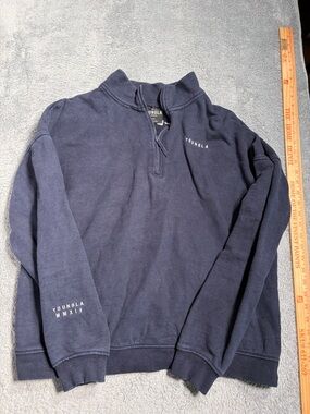 YOUNGLA Navy Quarter-Zip Men's Sweatshirt medium cotton